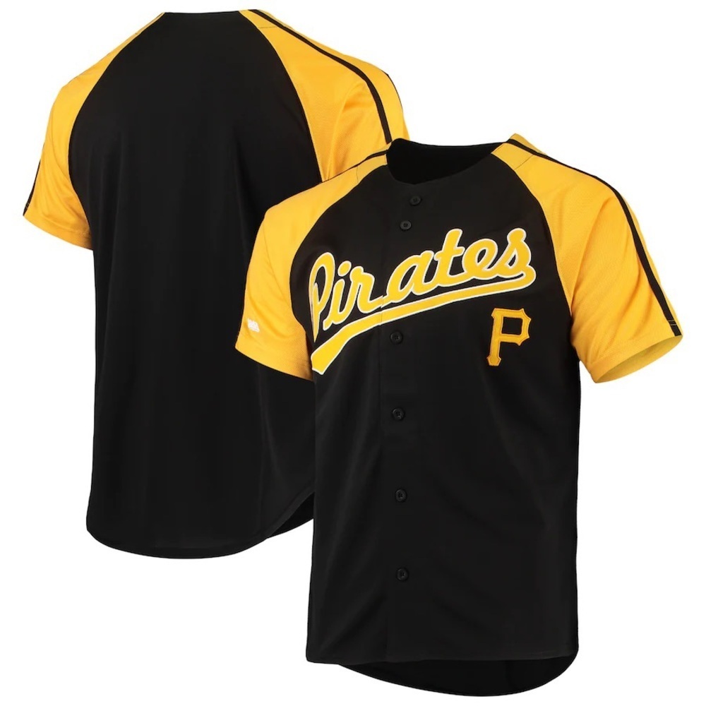 Men's Pittsburgh Pirates Stitches Black Button-Down Raglan Rep Jersey